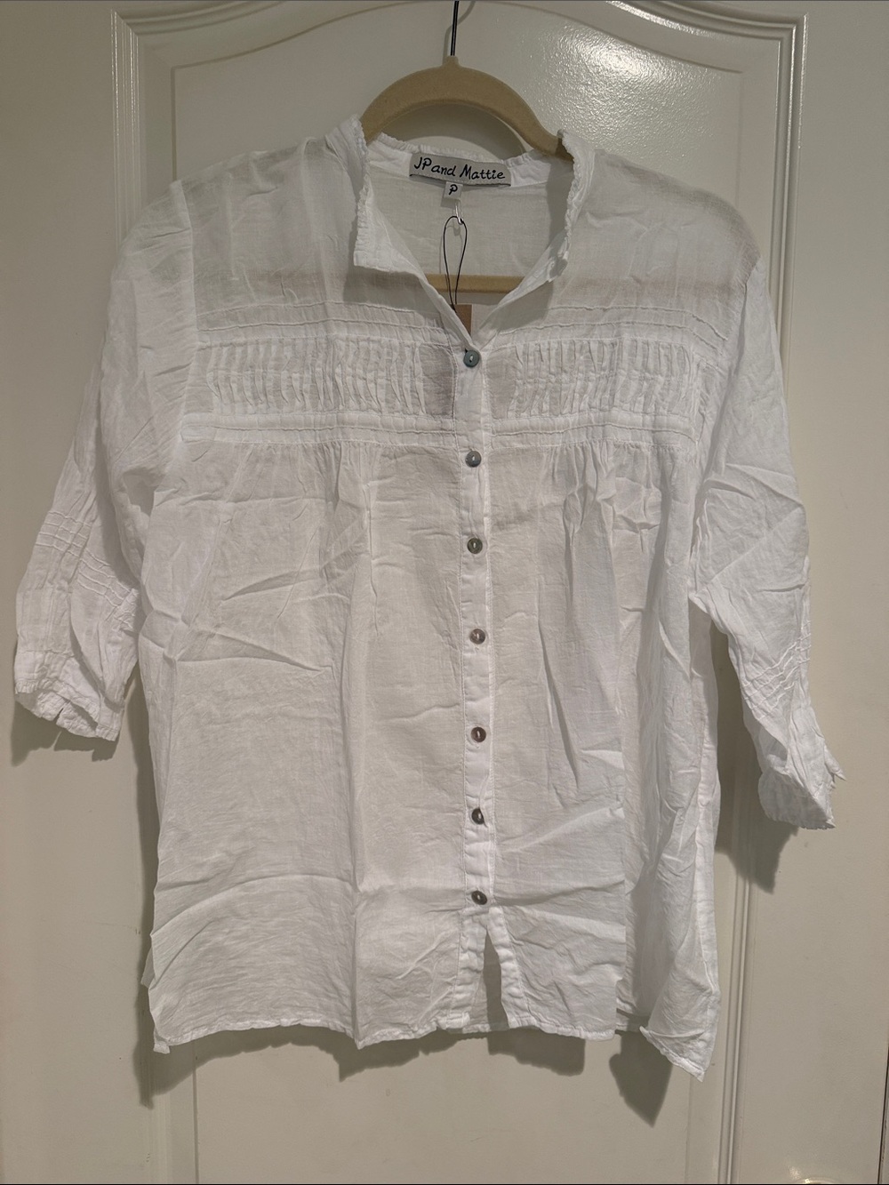 JP and Mattie White Button-Front Cotton Blouse